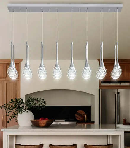 Miniatura 7 de 16 Luces Moderna Lámpara de Techo de Cristal con Diseño Glam para Techos Altos, Lámpara Colgante LED Regulable para Escalera, Vestíbulo, Entrada