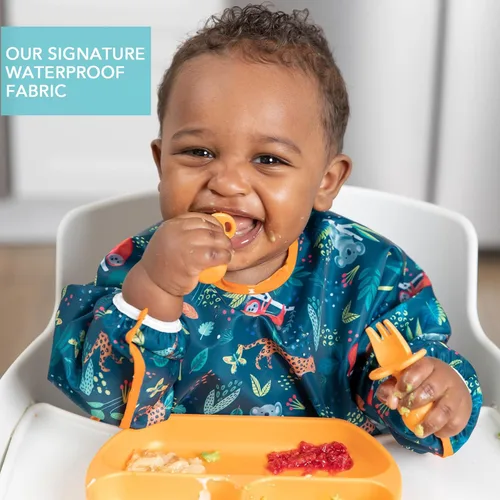 Miniatura 3 de Bumkins Babero con mangas para niña o niño, bebé y niño pequeño para 6-24 meses, imprescindible para comer, alimentar, suministros de destete LED