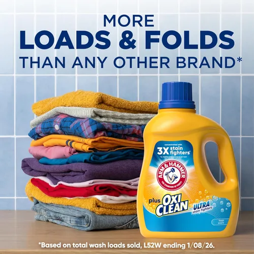 Miniatura 3 de ARM & HAMMER Plus OxiClean Ultra Stain Fighters - Detergente líquido para ropa, removedor de manchas para ropa, aroma fresco, 74 cargas, 96.2 onzas