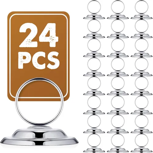 Miniatura 8 de MotiMind 24 soportes de metal para números de mesa, soportes de metal para números de mesa de boda, soportes para letreros de mesa para fotos, menú