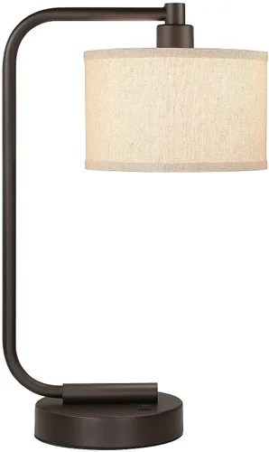 XiNBEi Lighting Lámpara de mesa para dormitorio con puerto USB, moderna lámpara de noche con pantalla de tela de lino, luz de mesita de noche para