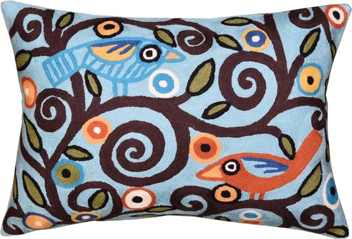 Funda de almohada lumbar Klimt | Pájaros verdes | Árbol de la vida | Floral moderno | Almohadas para exteriores | Cojín de silla de mediados de