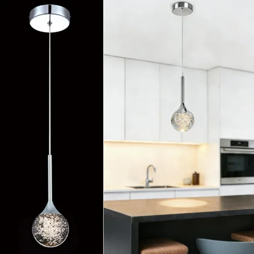 Miniatura 9 de Moderna lámpara colgante de cristal cromado, lámpara colgante de techo con forma de lágrima de luna, luz de isla de cocina, lámpara LED regulable