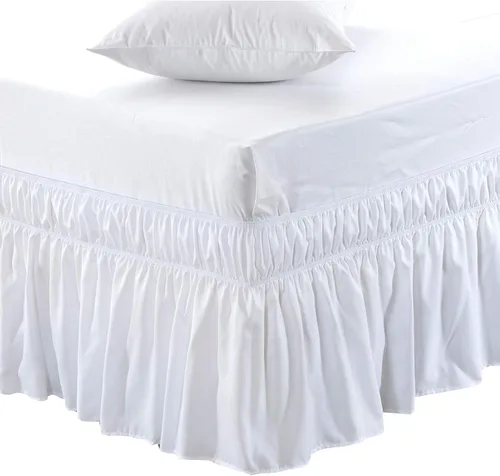 Miniatura 10 de MEILA - Faldón de cama envolvente con tres lados de tela y elástico, con volantes de 14 pulgadas, caída a medida, fácil de instalar, resistente a