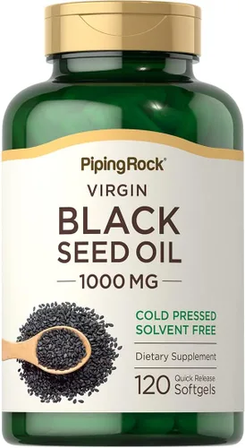 Piping Rock Cápsulas de cápsulas blandas de aceite de semilla negra | 1000 mg | 120 píldoras | Suplemento prensado en frío | Nigella Sativa | Sin