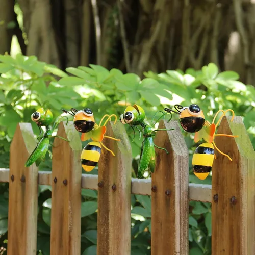 Miniatura 6 de Cruis Cuka Decoración de jardín de metal para patio, lindo saltamontes y césped de abeja, decoración de patio trasero, maceta colgante de animales