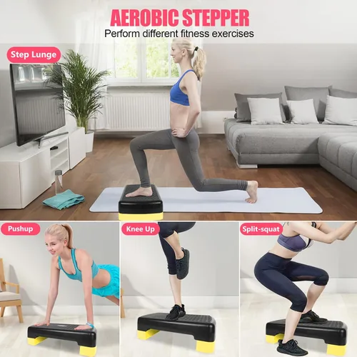 Miniatura 7 de Plataforma aeróbica de altura ajustable de 4 a 6 pulgadas, equipo de fitness, entrenamiento paso a paso, plataforma de ejercicios con 2 elevadores