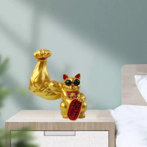 Miniatura 7 de Prettyia Estatua de gato de la suerte, brazo agitador de gato de la suerte, brazo musculoso de mano gigante, decoración de gato agitado, gato