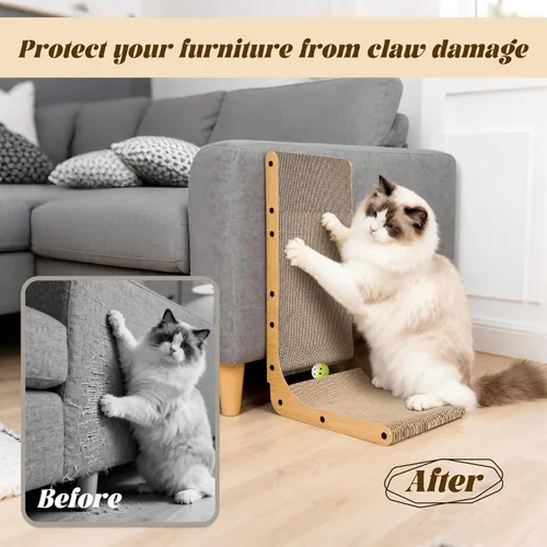 Miniatura 6 de PatiencET Rascador para gatos en forma de L, almohadilla de cartón de 26.8 pulgadas para gatos de interior, tablero vertical grande para rascar
