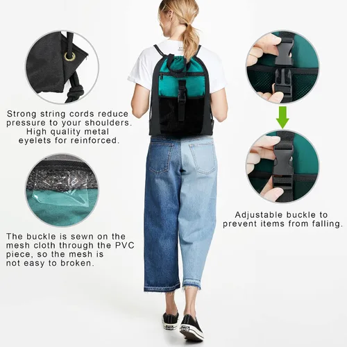Miniatura 4 de BeeGreen Mochila con cordón y hebilla, Negro, verde azulado.