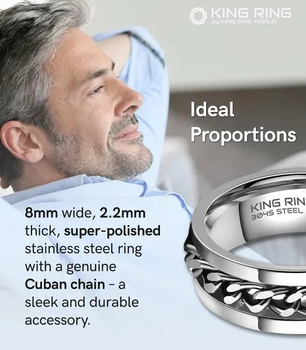 Miniatura 6 de King Ring Anillo giratorio de 0.315 pulgadas, anillo plano pulido fino para hombres y mujeres con cadena cubana, diseñado en Estados Unidos