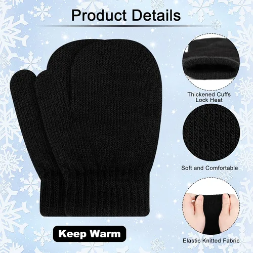 Miniatura 30 de ONESING 5 pares de guantes de invierno negros para bebés y niñas - Guantes cálidos para recién nacidos