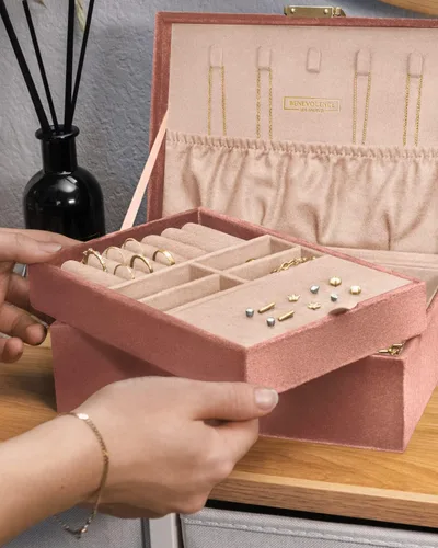 Miniatura 5 de Benevolence LA Caja grande de almacenamiento de joyas, cajas de joyería de terciopelo para mujer, organizador de aretes para mujer, pequeño