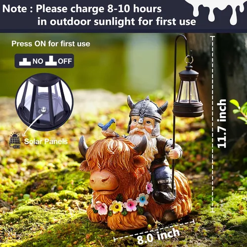 Miniatura 7 de Gnomo de jardín para exteriores, estatua de vaca de las tierras altas, gnomos de otoño, decoraciones de Navidad para patio, césped, porche, regalos