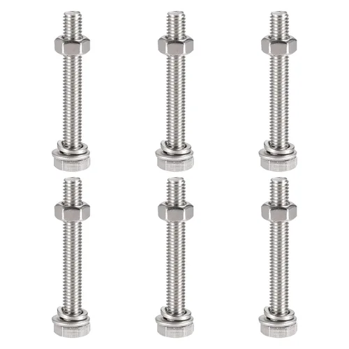 Miniatura 9 de uxcell Tornillos de cabeza hexagonal M6 x 0.787 in, tuercas, kits de arandelas planas y de bloqueo, pernos hexagonales de rosca completa de acero