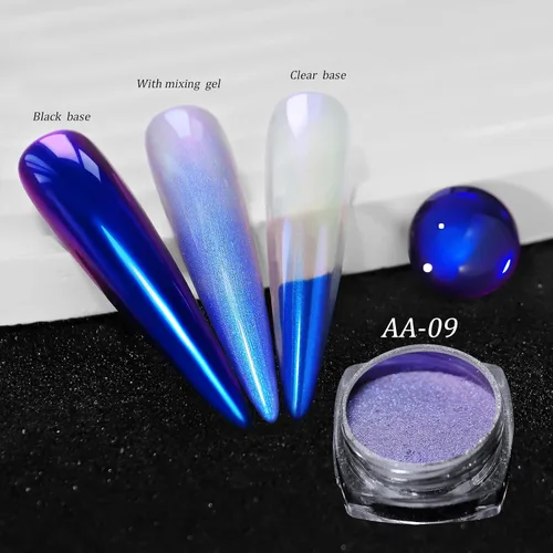 Miniatura 5 de Polvo de uñas holográfico cromado brillante con diamantes, polvo metálico con purpurina reflectante efecto galaxia mágica para arte de uñas