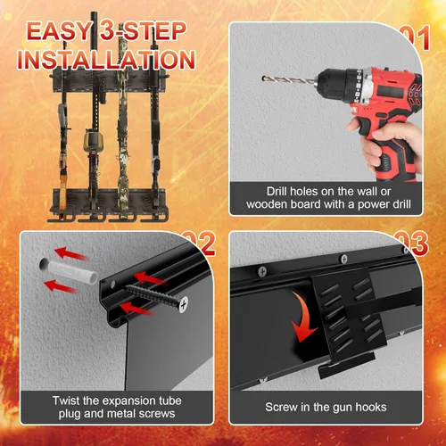 Miniatura 5 de JBBTOOL Soporte para armas de interior – Soporte de pared de acero resistente mejorado, pantalla ajustable y soporte seguro para escopetas y rifles