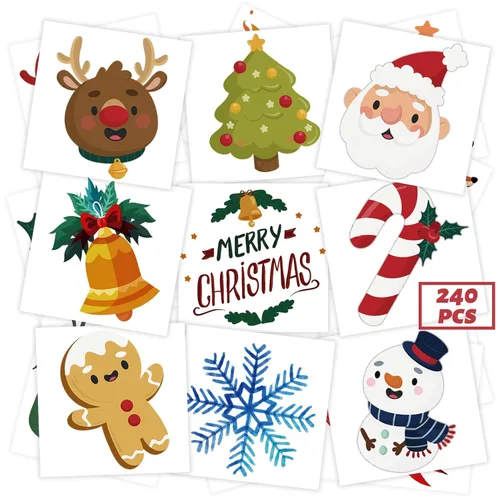 winthrop 240 tatuajes temporales de Navidad a granel para niños, envueltos individualmente, impermeables, tatuajes de seguridad, la mejor opción