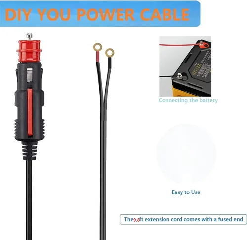 Miniatura 5 de Enchufe de alimentación para enfriador termoeléctrico de 12 voltios, repuesto de 12 V, piezas de enfriador Coleman de 9.8 pies con fusible de 15 A