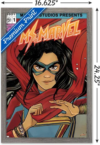 Miniatura 3 de Trends International Marvel Ms. Marvel - Póster de pared de cómic, 22.4 pulgadas de largo x 14.7 pulgadas, versión enmarcada en madera de granero