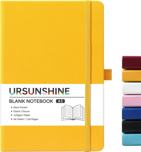 Miniatura 32 de Cuaderno punteado, diario, 5.3 x 8.26 pulgadas, tapa dura, prémium, papel grueso, doble espiral, bandas, cuero negro sintético, lazo para bolígrafo