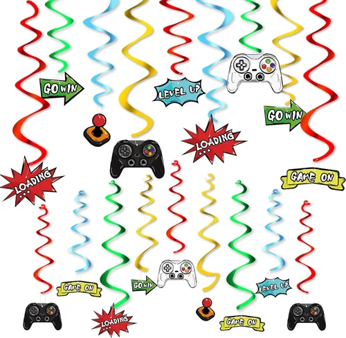 Remolino colgante de videojuegos de acuarela, 28 piezas, decoraciones de fiesta de videojuegos para niños y niños, suministros de fiesta de