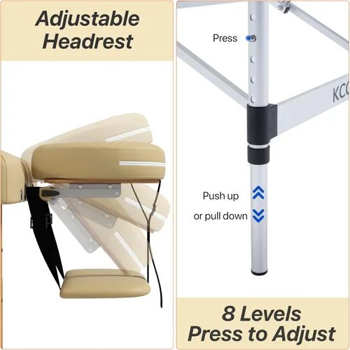 Miniatura 6 de KCC Mesa de Masaje Portátil de Espuma Viscoelástica, Cama de Tatuajes Plegable para Pestañas, Altura Ajustable, 28 Pulgadas de Ancho, Accesorios