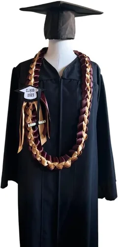 Miniatura 3 de Leis de graduación 2025 con soporte para dinero, añade el tuyo (borgoña y oro viejo)