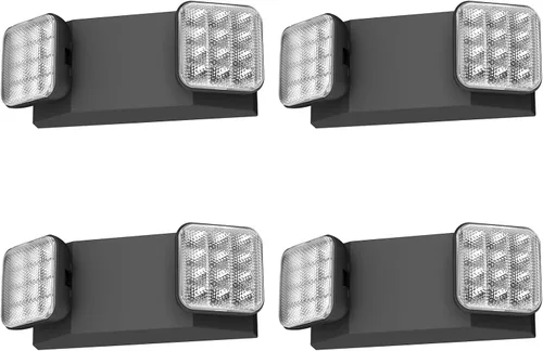 Miniatura 9 de Paquete de 2 letreros de salida LED negros con luces de emergencia y batería de respaldo, ajustable, cableado, 2 cabezales LED, certificado UL