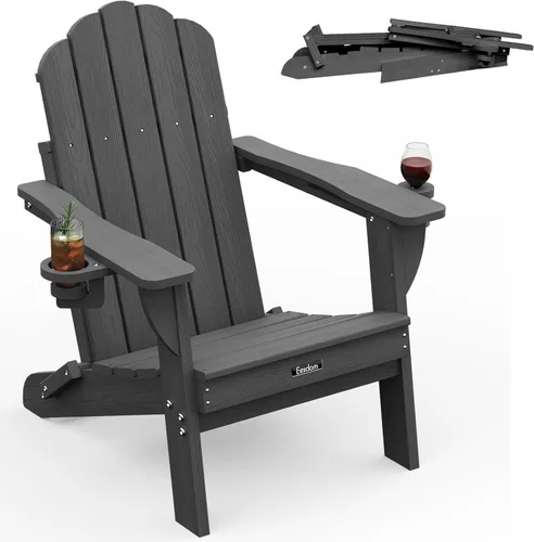 Miniatura 39 de Silla Adirondack plegable, silla Adirondack de HDPE con 2 soportes para tazas, sillas para fogatas al aire libre de fácil montaje para patio
