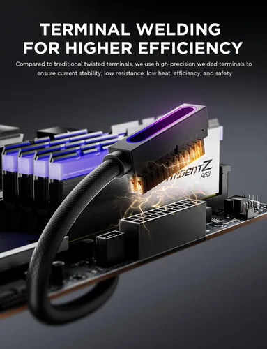 Miniatura 8 de AsiaHorse Hydrus-24PIN PC PSU Extensión de Cable ARGB LED, Cable de Extensión de Energía de la Placa Madre de Cobre Diseño Integrado, 2000W de Negro