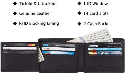 Miniatura 4 de Travelambo Cuero genuino RFID bloqueo carteras para hombre billetera doble Izquierda Identificación