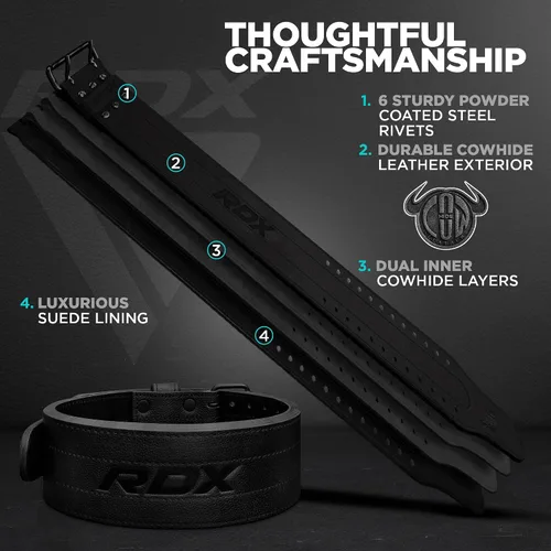 Miniatura 5 de RDX - Cinturón de levantamiento de pesas IPF de 13 mm y 10 mm, cuero genuino de nivel de competición USAPL USPA e IPL, cinturón de 4" para gimnasio