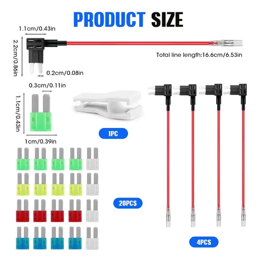 Miniatura 2 de Paquete de 4 adaptadores de fusible de 12 V para añadir un circuito para automóvil, tomas de fusible de hoja Micro2 con 20 fusibles