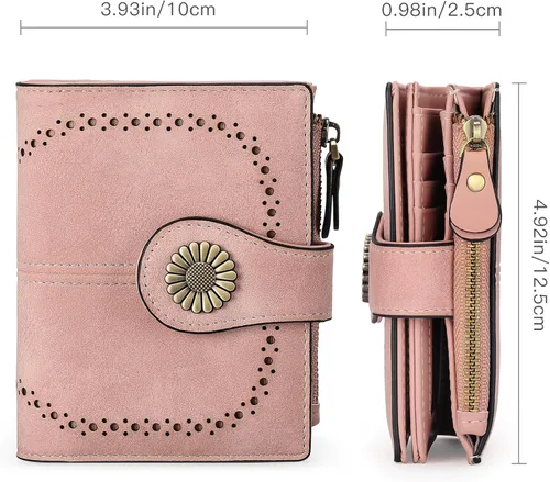 Miniatura 3 de SENDEFN Carteras pequeñas para mujer, con bloqueo RFID, de cuero, plegable, tarjetero con ventana de identificación, 1-Rosa