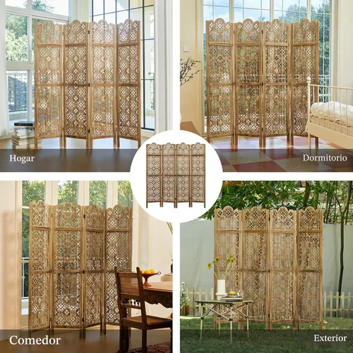 Miniatura 8 de Divisor de habitación plegable de 68.9 pulgadas, 4 paneles de pantallas de privacidad talladas en madera, partición decorativa ideal para el hogar