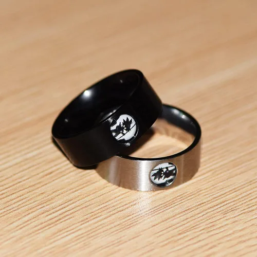 Miniatura 4 de YWDREAM Anillos de anime para hombres, joyería de anime, anillo giratorio de acero inoxidable negro, tamaño 6 a 13, Acero inoxidable, Resina