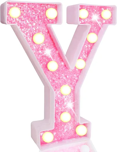 Miniatura 56 de Pooqla Luces de números de marquesina, números de luz rosa para niñas de 10.º cumpleaños, funciona con pilas, luz nocturna de número con purpurina