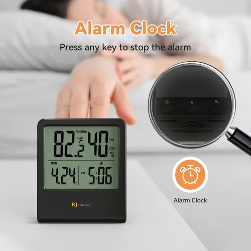 Miniatura 4 de Termómetro de interior, termómetro de habitación y higrómetro con reloj, medidor de temperatura y humedad con reloj, indicador doble de confort