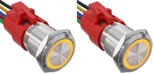 Miniatura 21 de APIELE Interruptor de botón de bloqueo de 0.748 in, 12 V CC, anillo de halo de ojo de ángel LED de 0.74 pulgadas, 1NO1NC SPDT con enchufe de cable