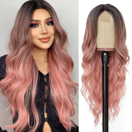 Miniatura 10 de NAYOO Pelucas marrones con flequillo para mujer, pelucas de cabello largo y ondulado, resistentes al calor, pelucas de fibra sintética para uso