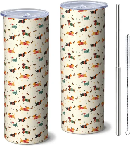 Miniatura 23 de Dachshund - Vaso de viaje aislado de acero inoxidable de 20 onzas con asa y pajilla, regalo para mujer, para el Día de la Madre, a prueba de fugas