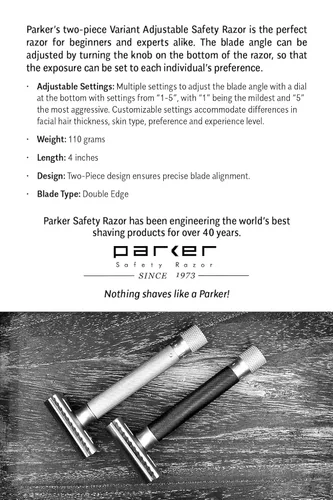 Miniatura 9 de Parker The Variant - Maquinilla de afeitar de seguridad ajustable de doble filo, personaliza tu afeitado con un giro del dial de suave a agresivo, 5