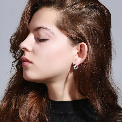 Miniatura 4 de Yin Yang - Aretes de plata de ley 925, aretes de aro de Yin Yang Huggie de Yin Yang, joyería de regalo para hombres y mujeres, Plata de ley, plata