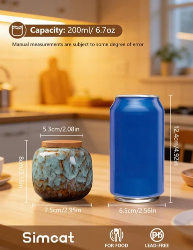 Miniatura 19 de Tarros de almacenamiento de cerámica, exquisitos tarros de alimentos con esmalte para almacenamiento de especias de cocina, tarros para té, tarros