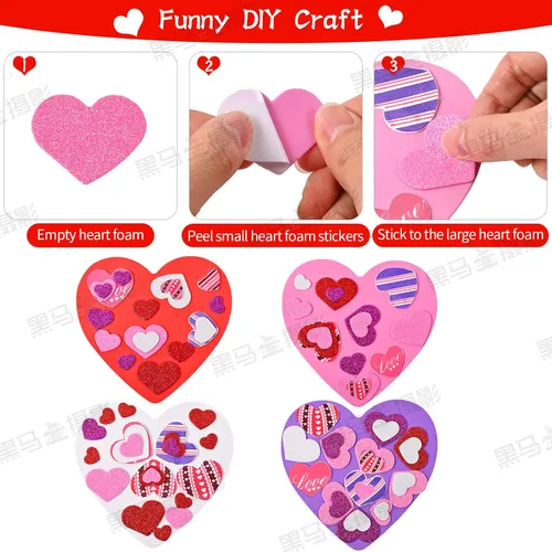 Miniatura 4 de El kit de 386 calcomanías de corazón de espuma de San Valentín incluye 370 calcomanías de corazón autoadhesivas con purpurina y 16 corazones