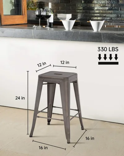 Miniatura 3 de FDW Juego de 4 taburetes de bar de metal para interiores y exteriores, apilables, modernos taburetes de bar de metal, taburetes de cocina, sillas