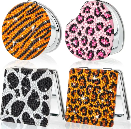 Marsui 4 piezas de espejo compacto de pintura de diamante, bolsillo de pintura portátil, plegable, para mujeres, arte de diamante, regalos de mamá,