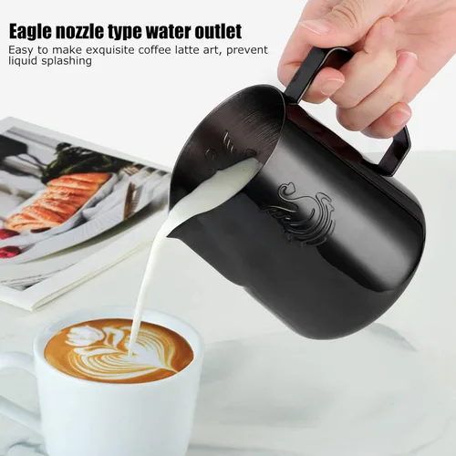 Miniatura 4 de Jarra espumadora de leche de acero inoxidable, taza de arte de café de 14 onzas con diseño de cisne para uso doméstico, capuchino, café con leche