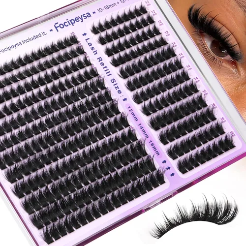 Miniatura 9 de Focipeysa Kit de Extensión de Pestañas D Curl Clusters de Pestañas 280pcs Kit de Extensión de Pestañas DIY 40D Pestañas Individuales con Adhesivo